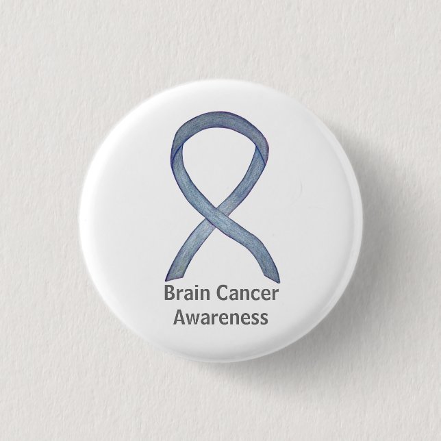 Brain Cancer Grey Awareness Ribbon Button Pin (Front)