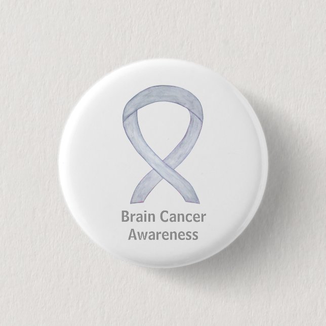 Brain Cancer Grey Awareness Ribbon Button Pin (Front)