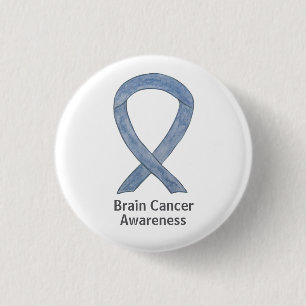 Brain Cancer Grey Awareness Ribbon Button Pins