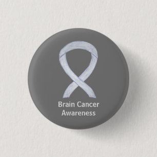 Brain Cancer Grey Awareness Ribbon Button Pins