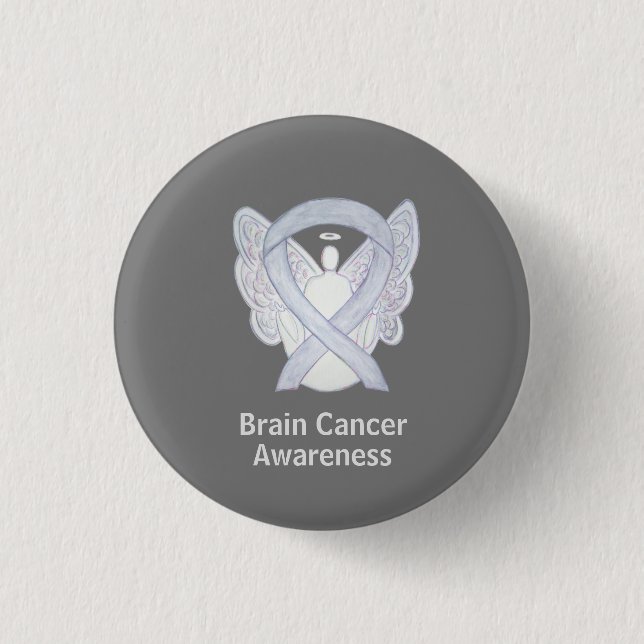 Brain Cancer Grey Awareness Ribbon Custom Button (Front)