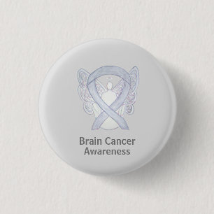Brain Cancer Grey Awareness Ribbon Custom Buttons