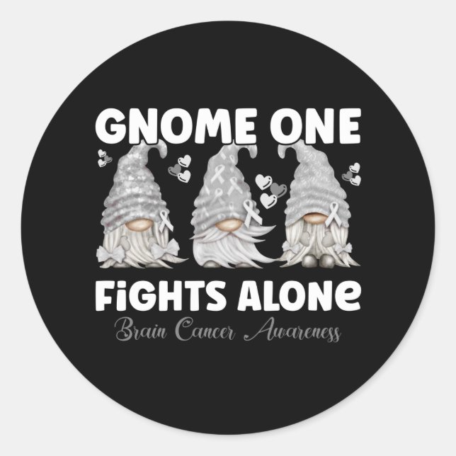 Brain Cancer Grey Ribbon Gnome Classic Round Sticker (Front)