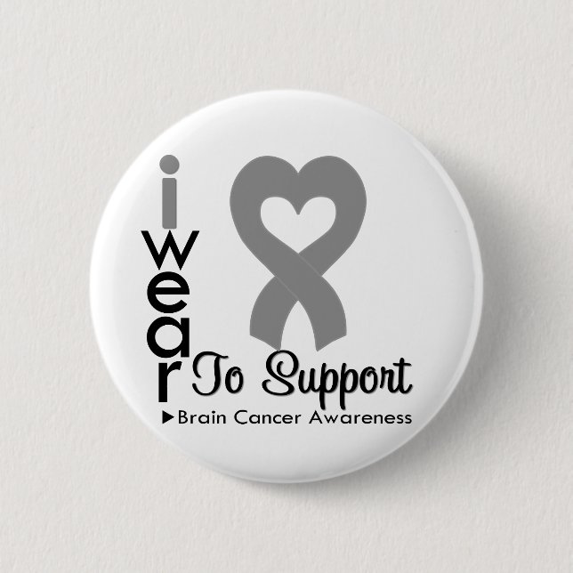 Brain Cancer Heart Ribbon Awareness 6 Cm Round Badge (Front)