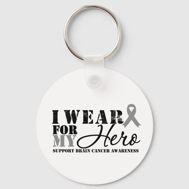Brain Cancer Hero Grey Ribbon Key Ring (Front)