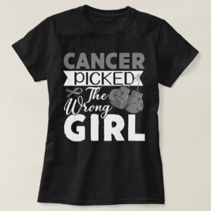 Brain Cancer Picked The Wrong Girl Grey Ribbon  T-Shirt