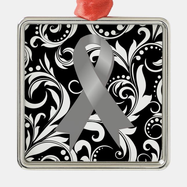 Brain Cancer Ribbon Deco Noir Metal Tree Decoration (Front)