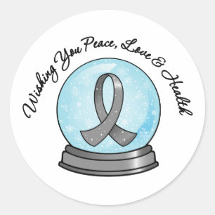 Brain Cancer Ribbon Merry Christmas Snowglobe Classic Round Sticker
