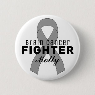 Brain Cancer Ribbon White Button