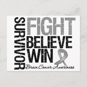Brain Cancer Survivor Fight Believe Win Motto Postcard