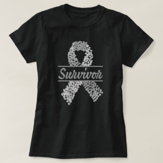 Brain Cancer Survivor Heart Grey Ribbon T-Shirt