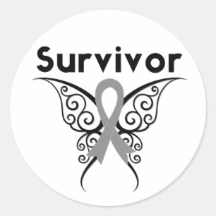 Brain Cancer Survivor Tribal Butterfly Classic Round Sticker