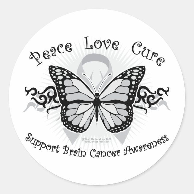 Brain Cancer Tribal Butterfly Classic Round Sticker (Front)