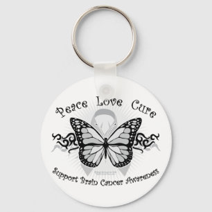Brain Cancer Tribal Butterfly Key Ring
