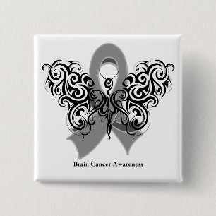 Brain Cancer Tribal Butterfly Ribbon 15 Cm Square Badge