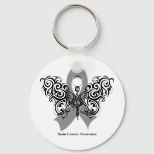 Brain Cancer Tribal Butterfly Ribbon Key Ring
