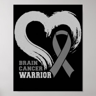 Brain Cancer Warrior  Brain Tumour Grey Ribbon Poster