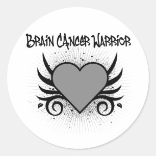 Brain Cancer Warrior Heart Classic Round Sticker
