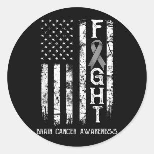 Brain Cancer Warrior US Flag Classic Round Sticker