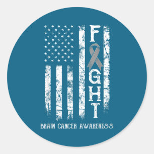Brain Cancer Warrior Us Flag Classic Round Sticker