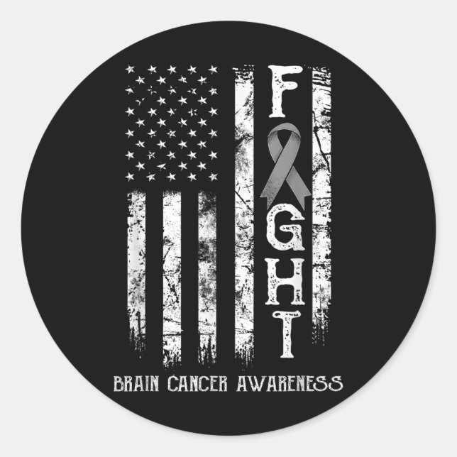 Brain Cancer Warrior Us Flag  Classic Round Sticker (Front)