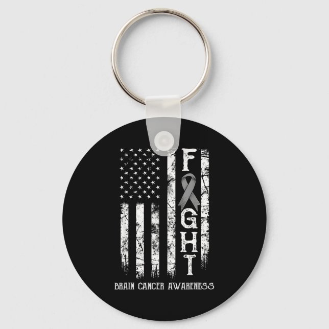 Brain Cancer Warrior Us Flag Key Ring (Front)