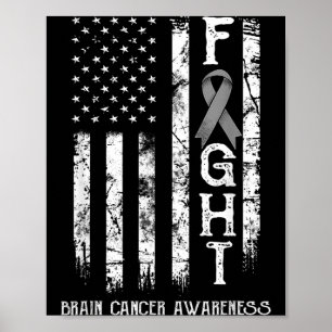 Brain Cancer Warrior US Flag Poster