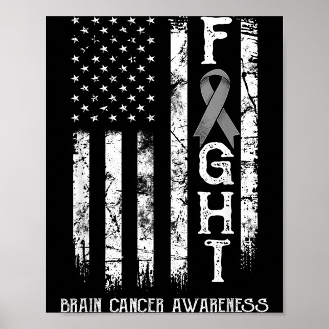 Brain Cancer Warrior US Flag Poster (Front)
