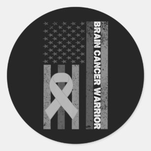 Brain Cancer Warrior Usa American Flag Dad Men Bra Classic Round Sticker