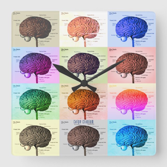 Brain/Colour Square Wall Clock (Front)