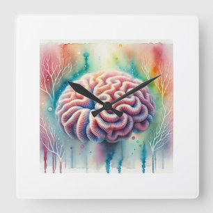 Brain Coral 130724AREF114 - Watercolor Square Wall Clock