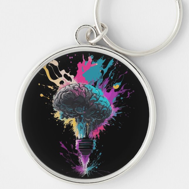 Brain Design With Colourful Bulb Explosion Key Ring (Front)