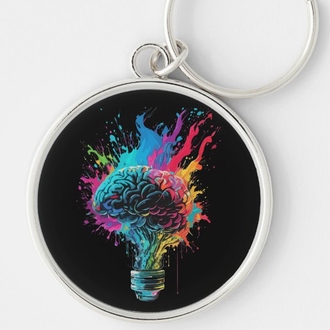 Brain Design With Colourful Bulb Explosion Key Ring (Front)
