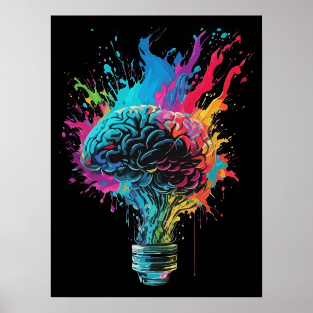 Brain Design With Colourful Bulb Explosion Poster (Front)