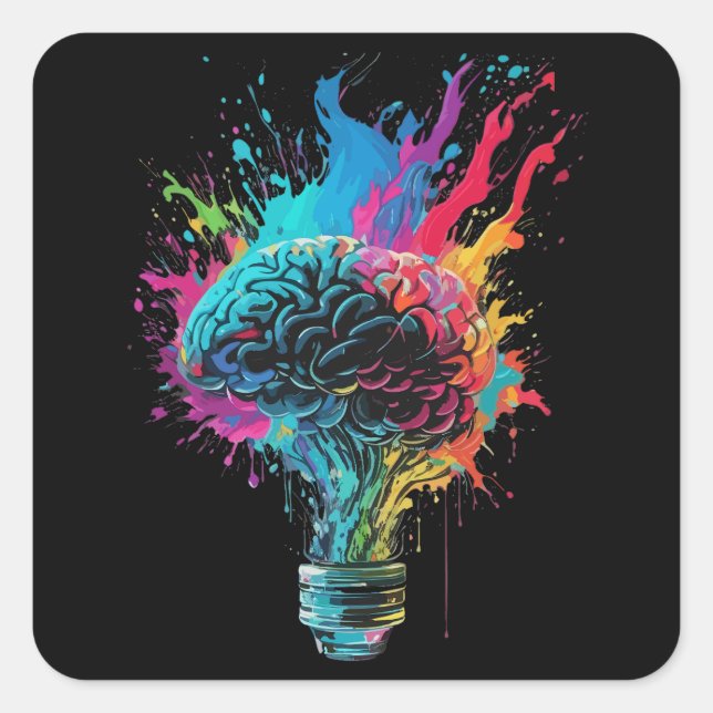 Brain Design With Colourful Bulb Explosion Square Sticker (Front)