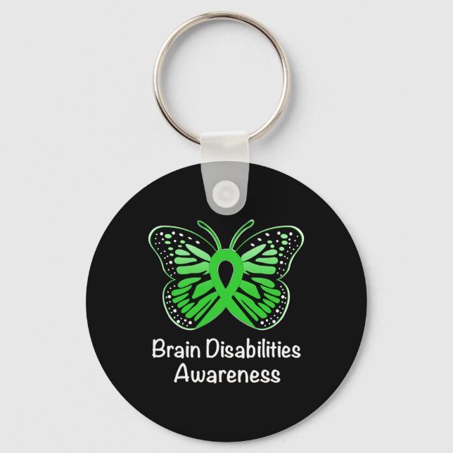 Brain Disabilities Awareness Warrior Support Green Key Ring (Front)