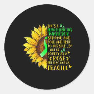 Brain Disabilities Warrior Sunflower  Disabilities Classic Round Sticker