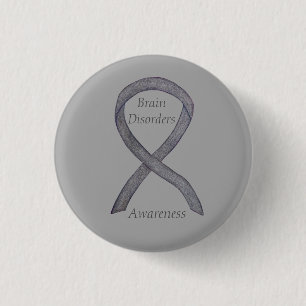 Brain Disorders Silver Awareness Ribbon Custom Pin