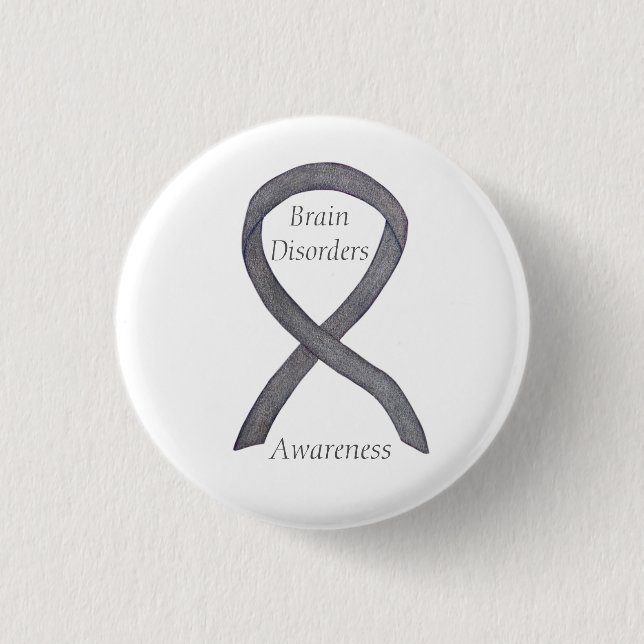 Brain Disorders Silver Awareness Ribbon Custom Pin (Front)