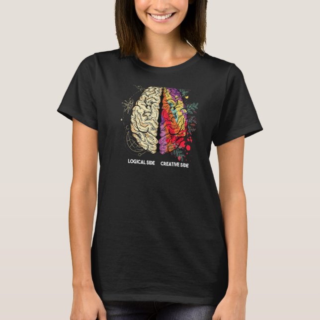 Brain Divided In Two Parts By A Creative And A Log T-Shirt (Front)