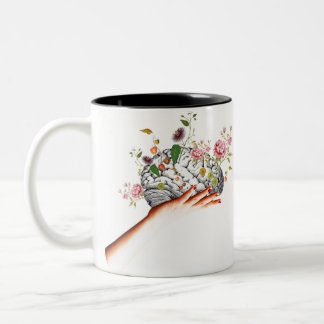 Brain Flowers Collage Two-Tone Coffee Mug