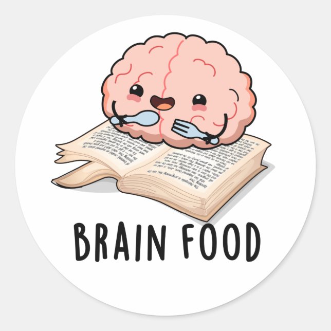 Brain Food Funny Anatomy Pun Classic Round Sticker (Front)