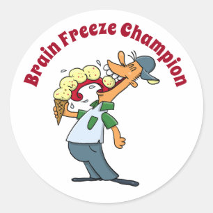 Brain Freeze Champion Ice Cream Funny Cartoon Classic Round Sticker