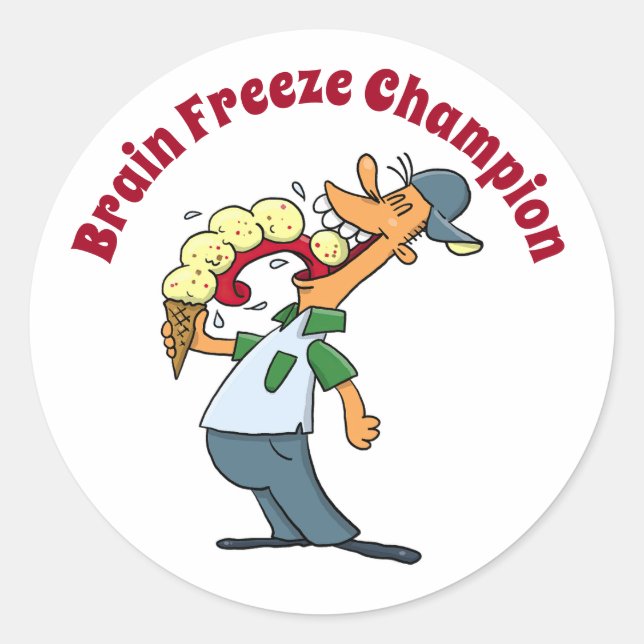 Brain Freeze Champion Ice Cream Funny Cartoon Classic Round Sticker (Front)