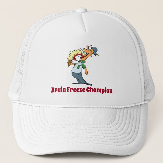Brain Freeze Champion Ice Cream Funny Cartoon Trucker Hat (Front)