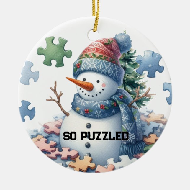 Brain Freeze Snowman's Puzzle Ceramic Tree Decoration (Front)