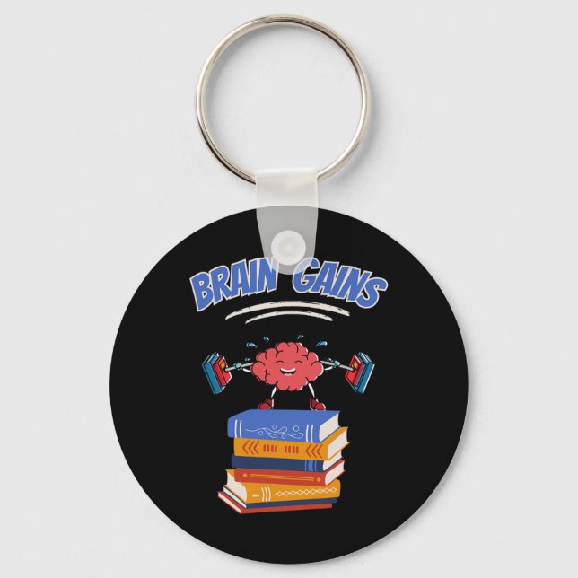 Brain Gains Reading Teacher Book Lover Back To Sch Key Ring (Front)
