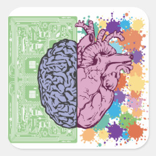 Brain heart balance emotion square sticker