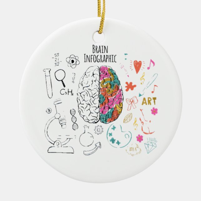 Brain Infographic Ceramic Tree Decoration (Front)