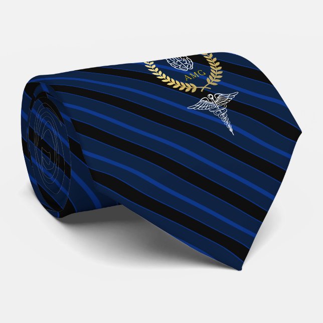 Brain Mental Health Professional Monogram Blue Tie (Rolled)